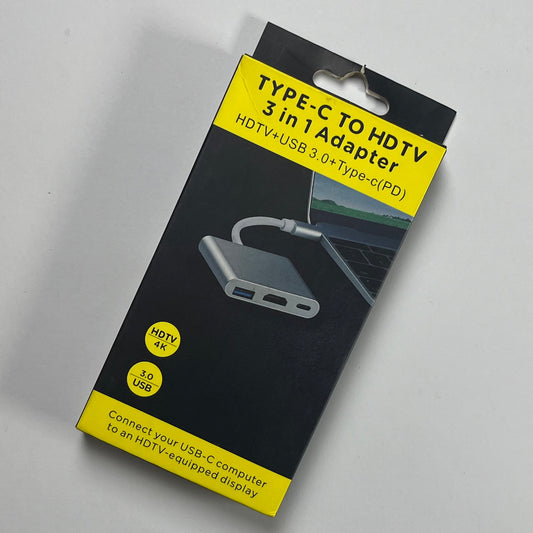 USB Type-C to HDMI 3-in-1 Adapter | Type-C to HDTV Converter | HDMI + USB + PD Charging Hub