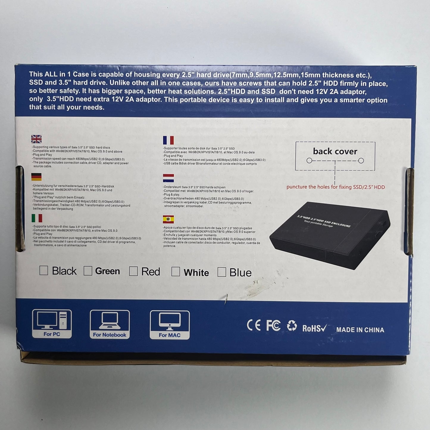 2-in-1 External Enclosure USB 3.0  3.5” + 2.5” HDD/SSD | SATA Hard Drive Dock with Power Adapter | High-Speed Storage Case