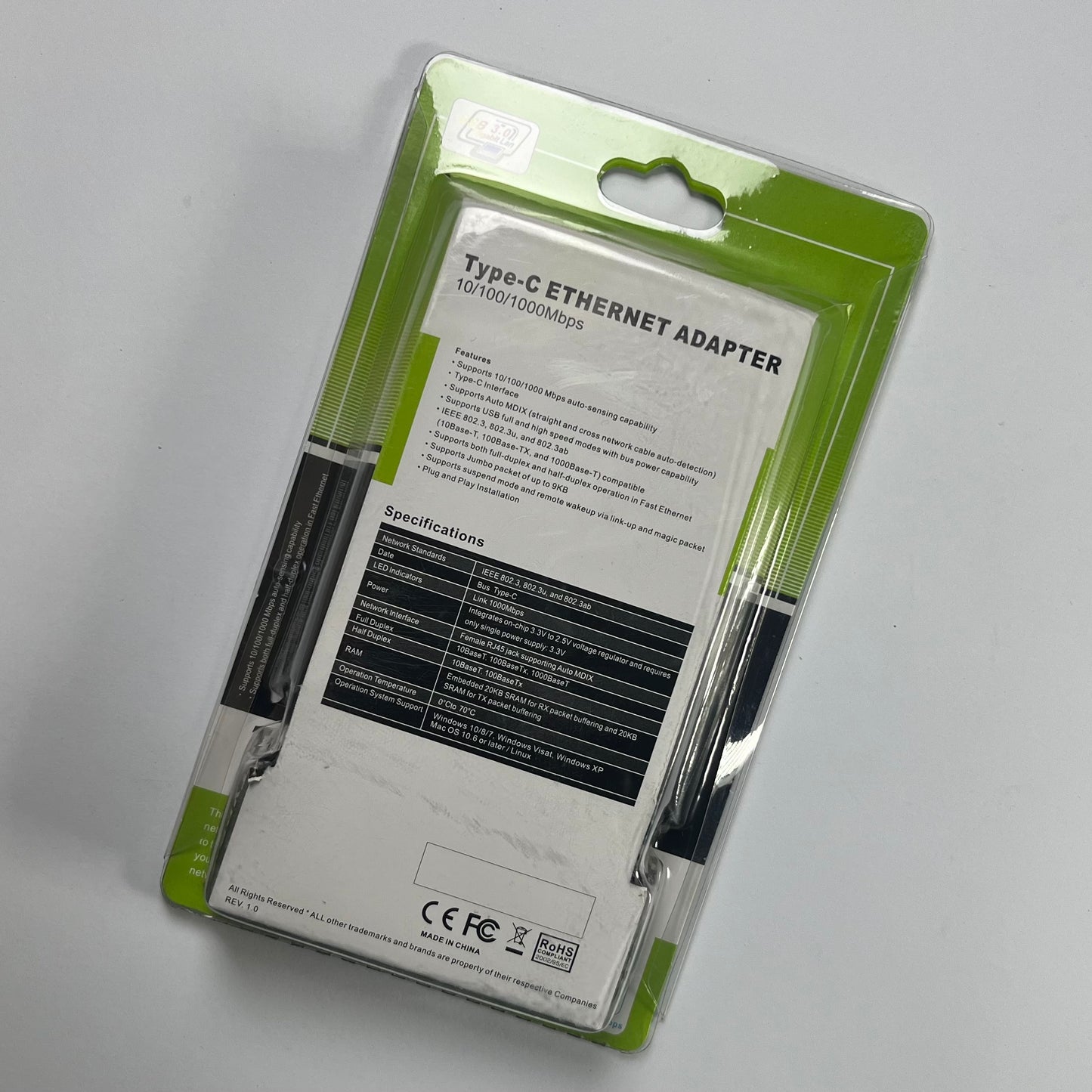 USB Type-C to LAN Ethernet Adapter 100Mbps | Type-C to RJ45 Network Adapter for Laptop, Tablet & Mobile