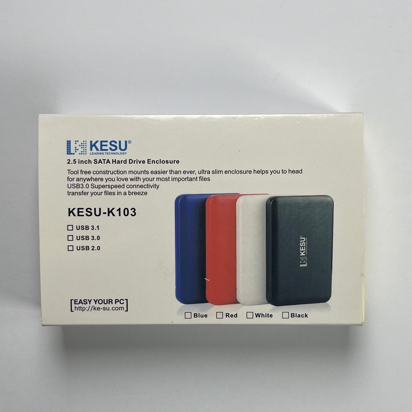 KESU 2.5” USB 3.0 External HDD/SSD Enclosure | SATA to USB High-Speed Drive Case | Tool-Free Portable Storage