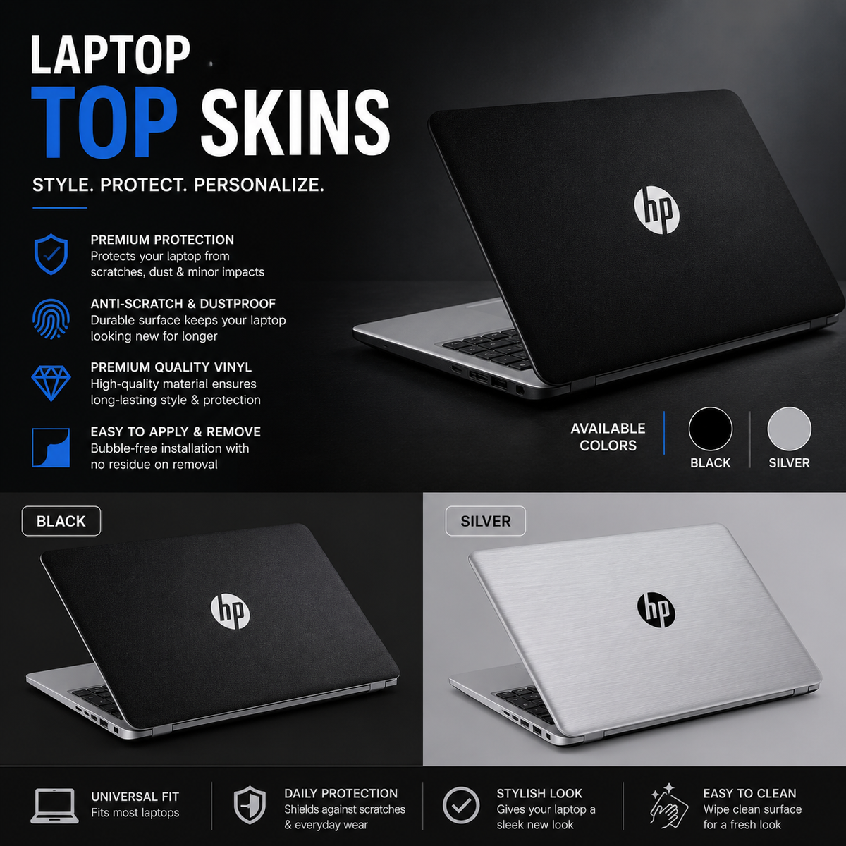 Laptop Skins Black/ Silver